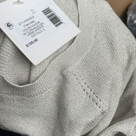 Ellen Tracy Ribbed Metallic Sweater-BEIGE - Picture 3 of 3